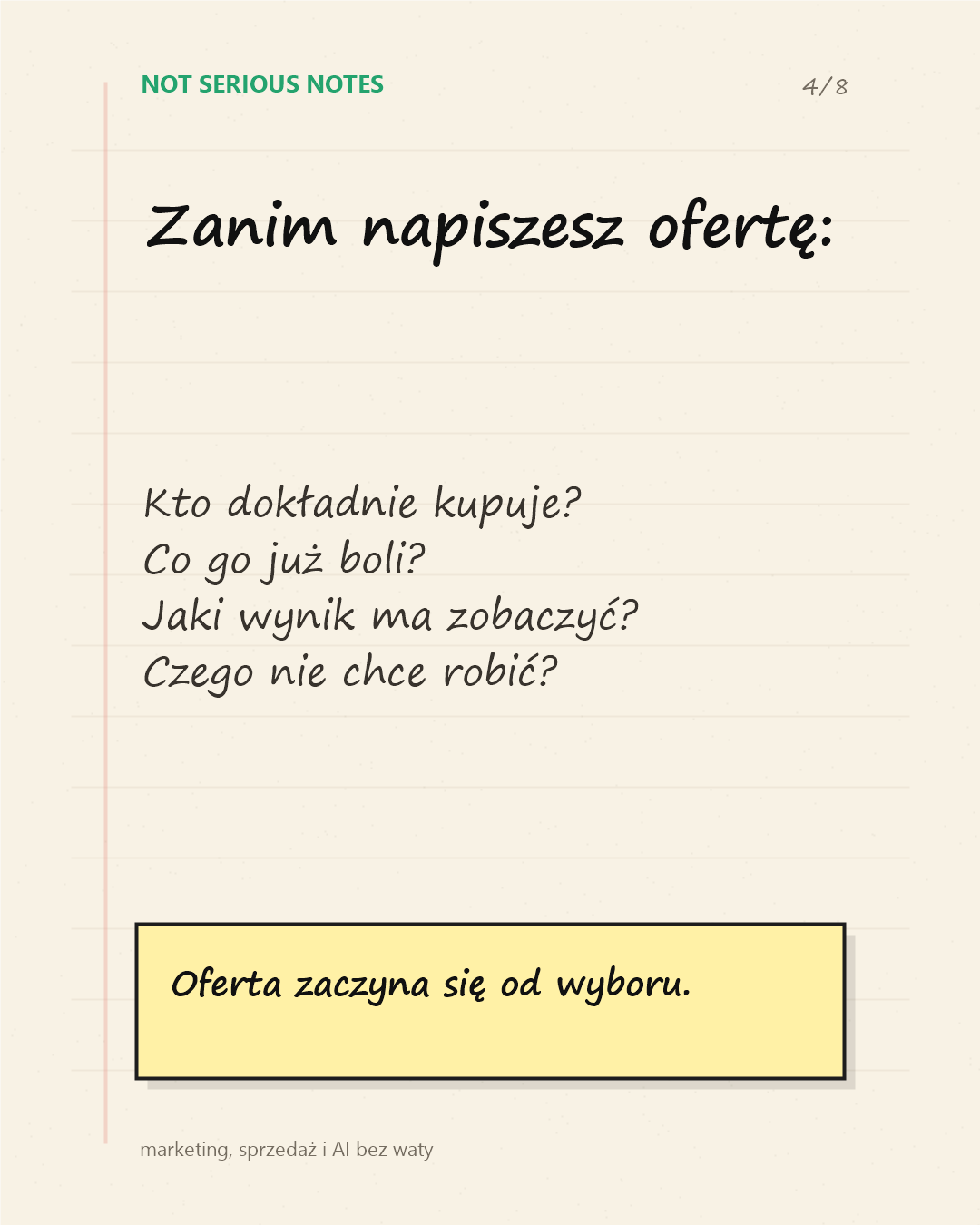 Slajd Not Serious Notes z pytaniem diagnostycznym